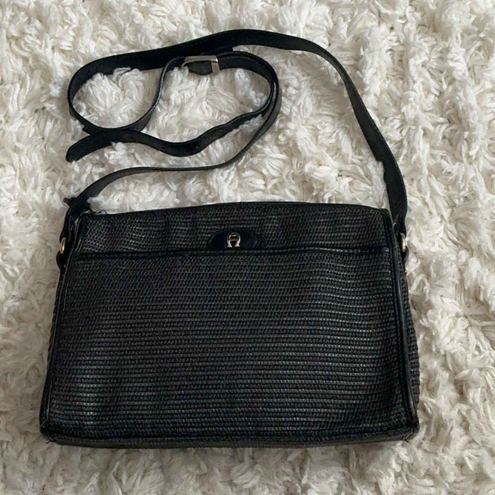 VINTAGE 80s Etienne Aigner Black Woven Cross Body Bag